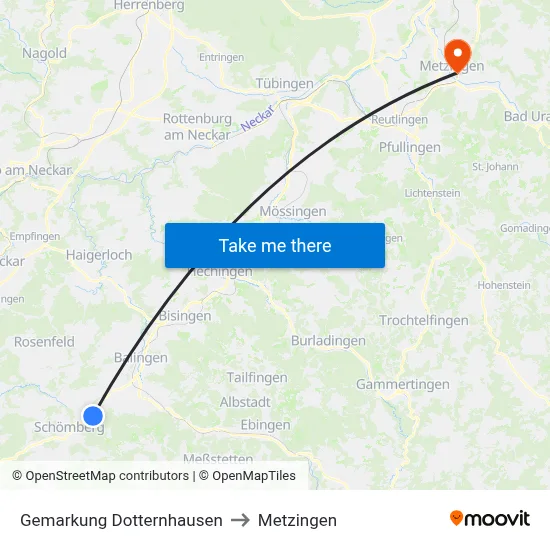 Gemarkung Dotternhausen to Metzingen map