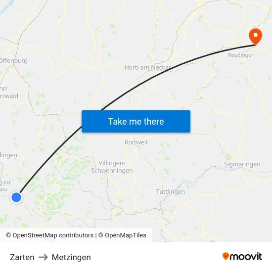 Zarten to Metzingen map