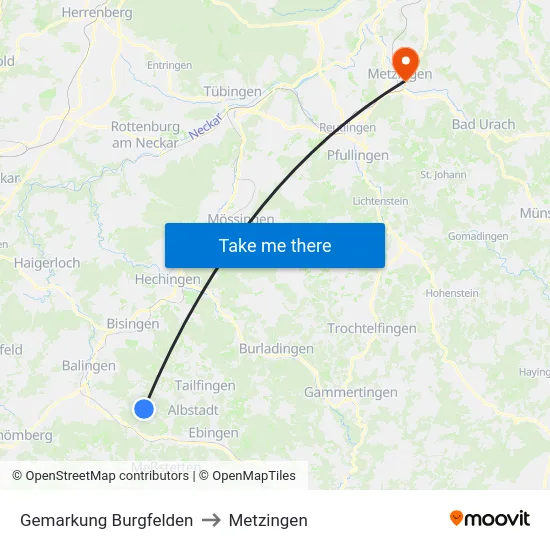Gemarkung Burgfelden to Metzingen map
