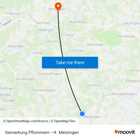 Gemarkung Pflummern to Metzingen map