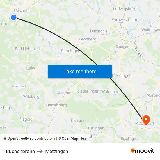 Büchenbronn to Metzingen map