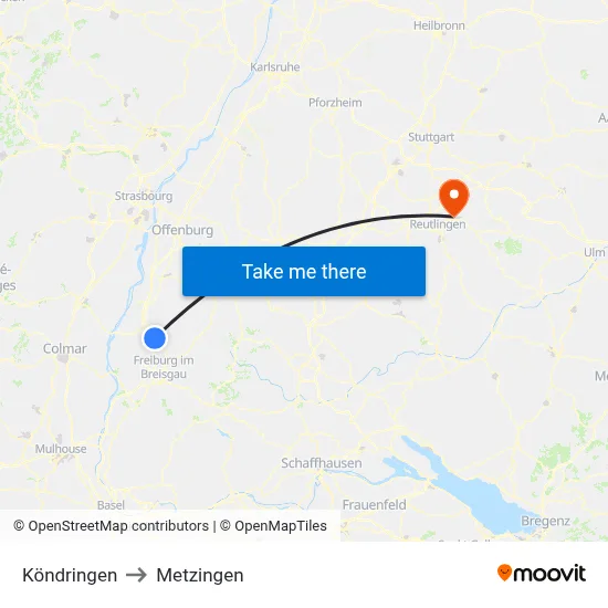 Köndringen to Metzingen map