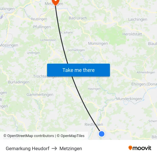 Gemarkung Heudorf to Metzingen map