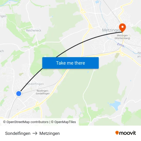 Sondelfingen to Metzingen map