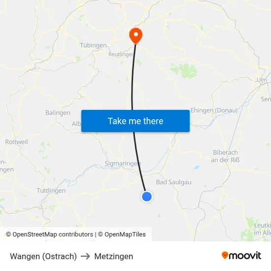 Wangen (Ostrach) to Metzingen map