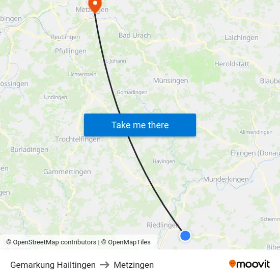 Gemarkung Hailtingen to Metzingen map