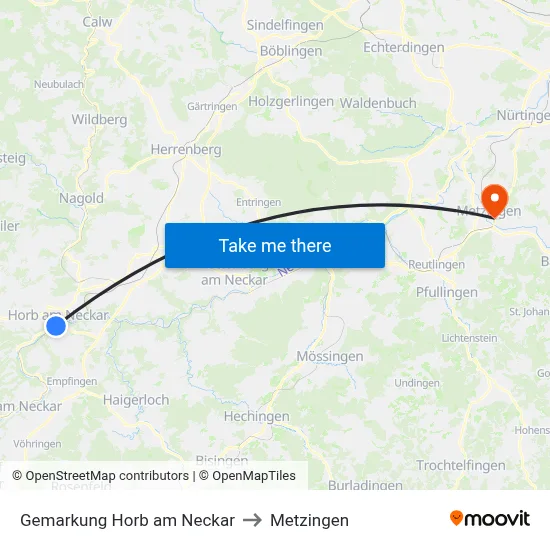 Gemarkung Horb am Neckar to Metzingen map