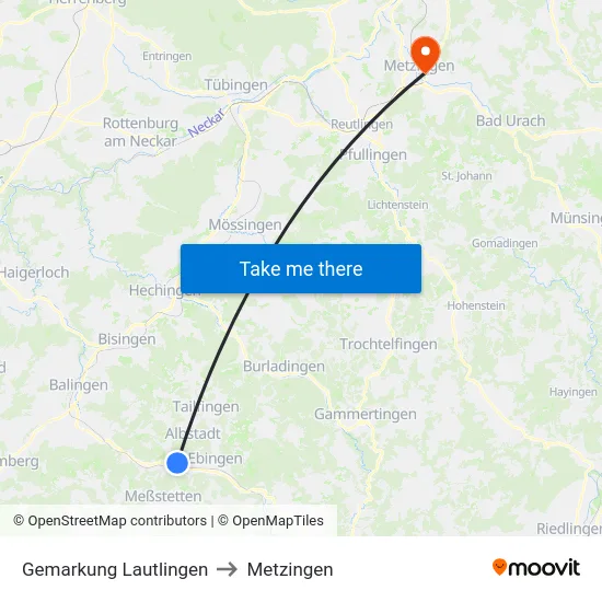 Gemarkung Lautlingen to Metzingen map