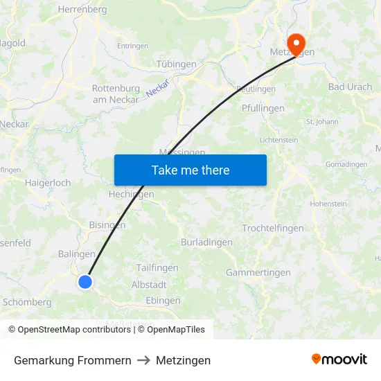 Gemarkung Frommern to Metzingen map