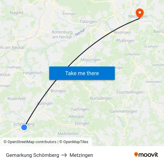 Gemarkung Schömberg to Metzingen map