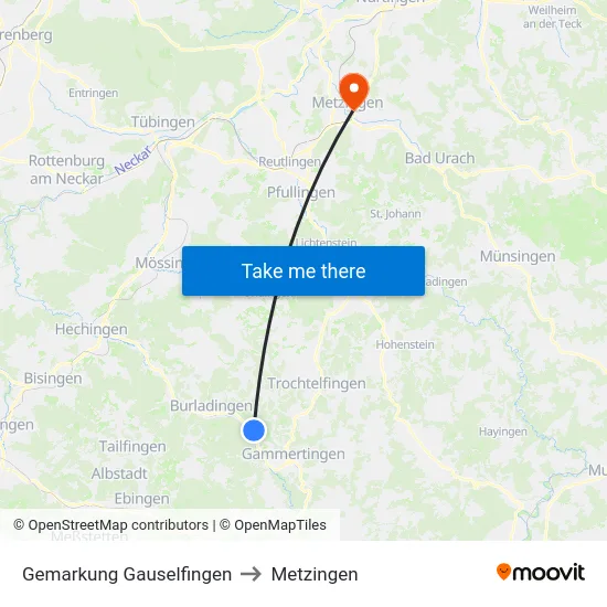 Gemarkung Gauselfingen to Metzingen map