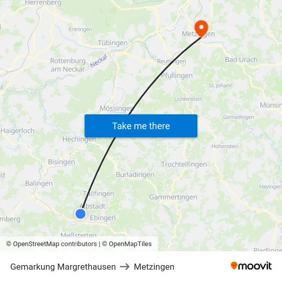 Gemarkung Margrethausen to Metzingen map