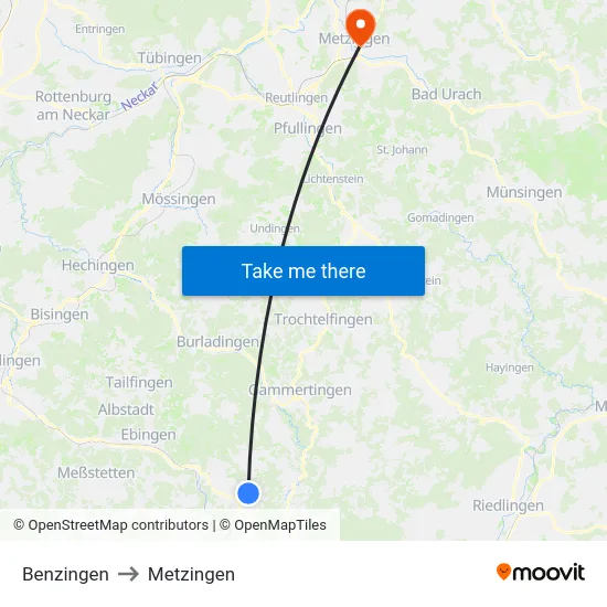 Benzingen to Metzingen map