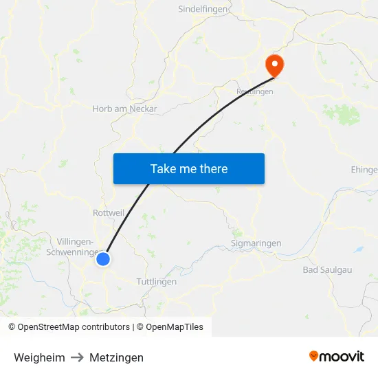 Weigheim to Metzingen map
