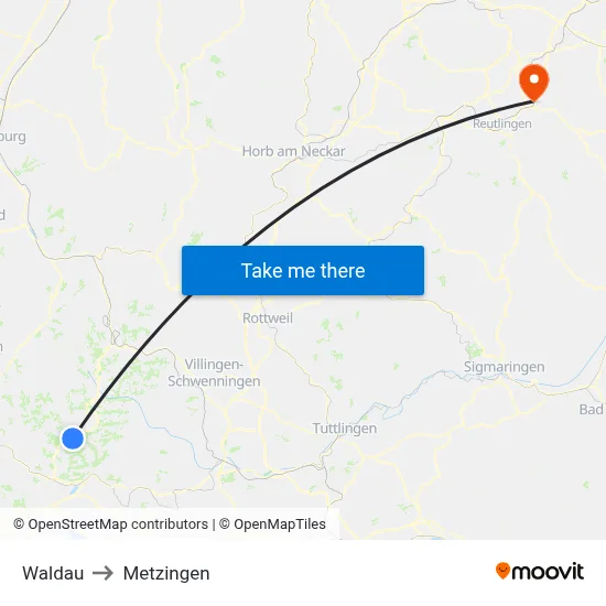 Waldau to Metzingen map