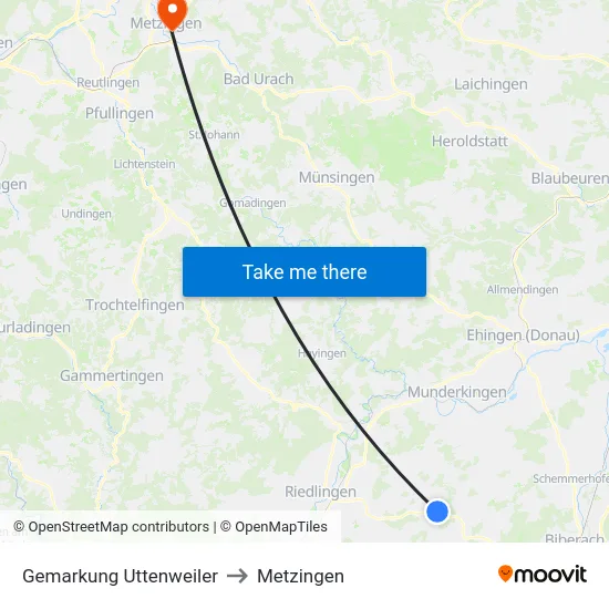 Gemarkung Uttenweiler to Metzingen map