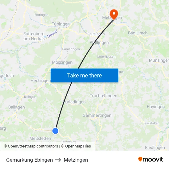 Gemarkung Ebingen to Metzingen map