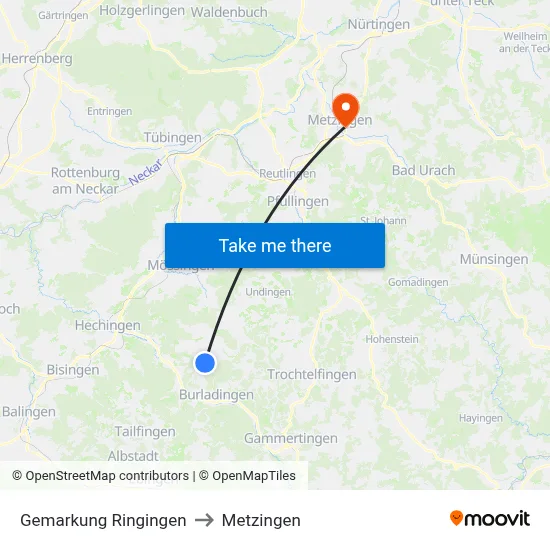 Gemarkung Ringingen to Metzingen map