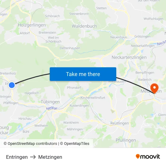 Entringen to Metzingen map