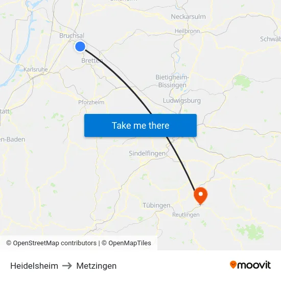 Heidelsheim to Metzingen map
