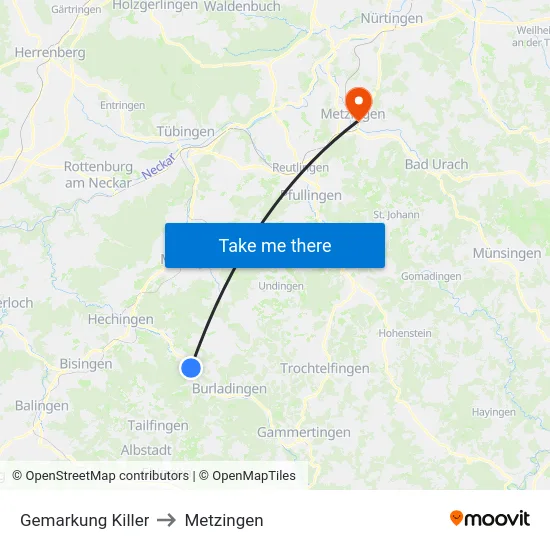 Gemarkung Killer to Metzingen map