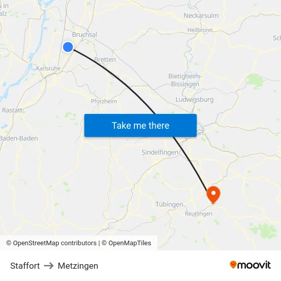 Staffort to Metzingen map