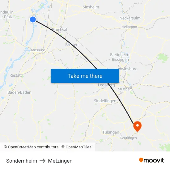 Sondernheim to Metzingen map