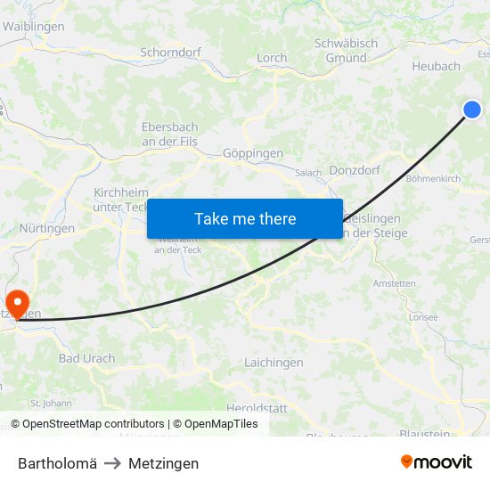 Bartholomä to Metzingen map