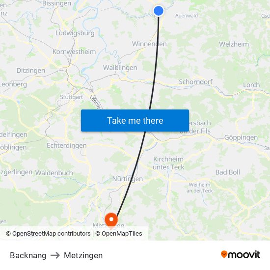 Backnang to Metzingen map