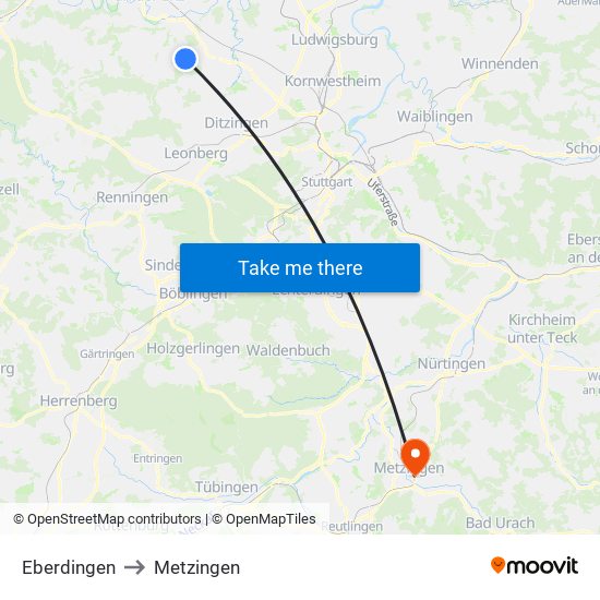 Eberdingen to Metzingen map