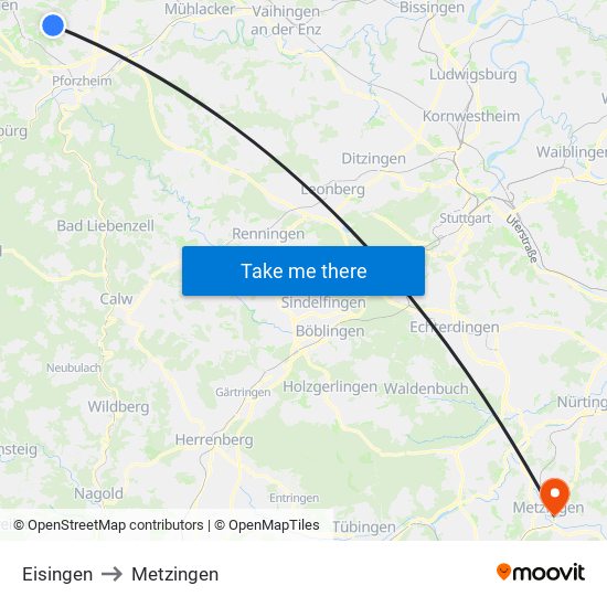 Eisingen to Metzingen map