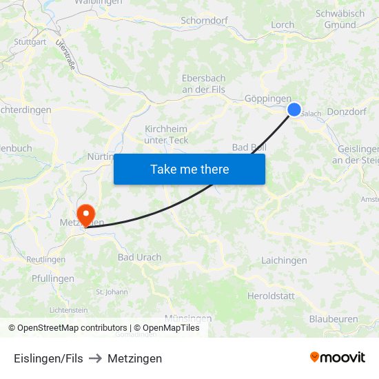 Eislingen/Fils to Metzingen map