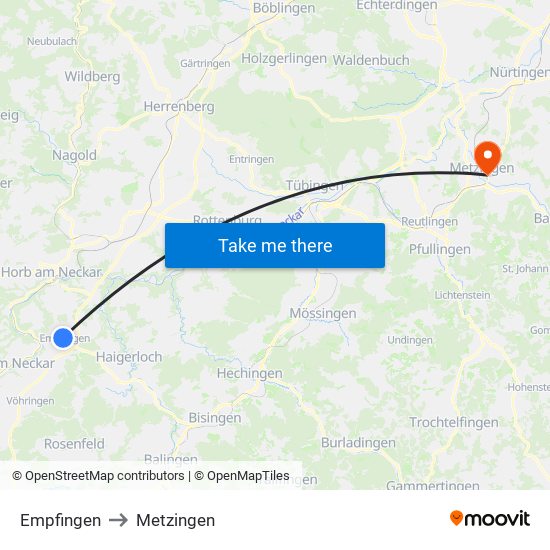 Empfingen to Metzingen map