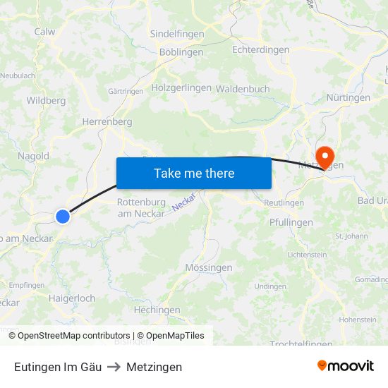 Eutingen Im Gäu to Metzingen map