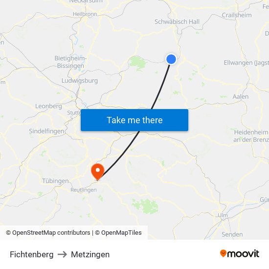 Fichtenberg to Metzingen map