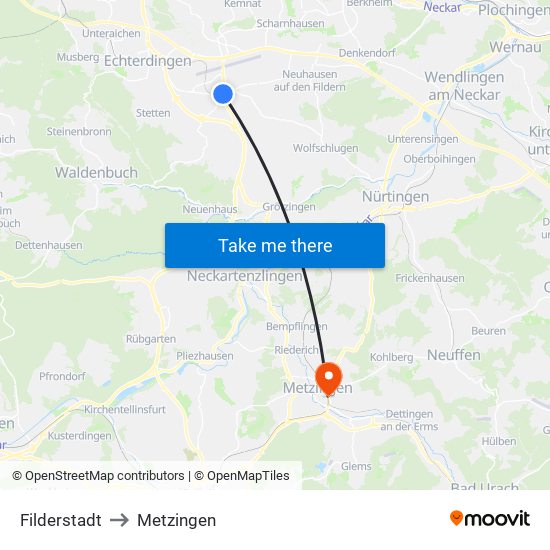 Filderstadt to Metzingen map