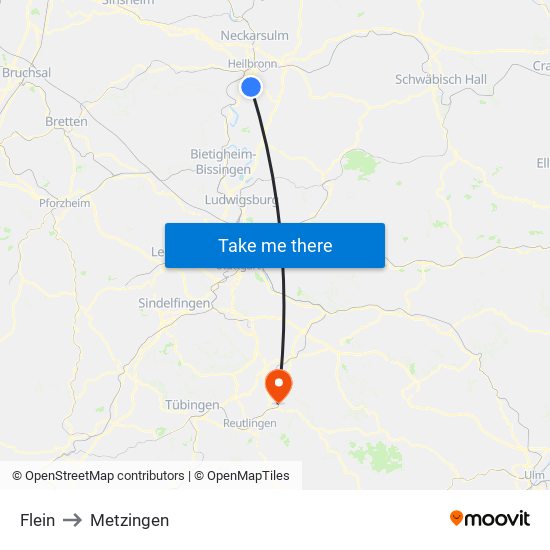 Flein to Metzingen map