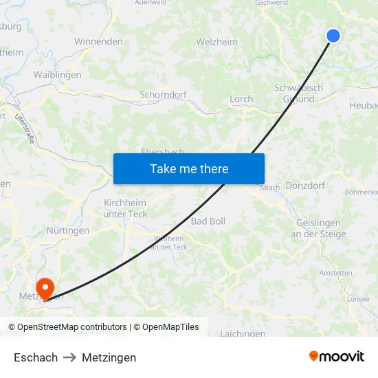 Eschach to Metzingen map