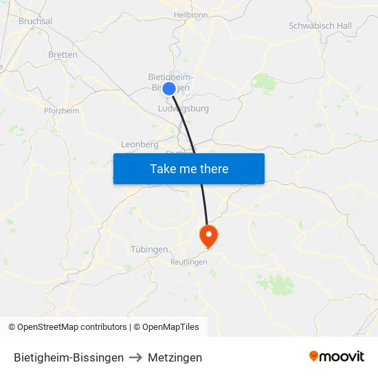 Bietigheim-Bissingen to Metzingen map