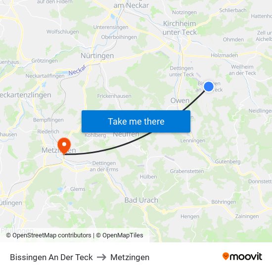 Bissingen An Der Teck to Metzingen map