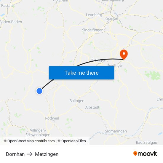 Dornhan to Metzingen map