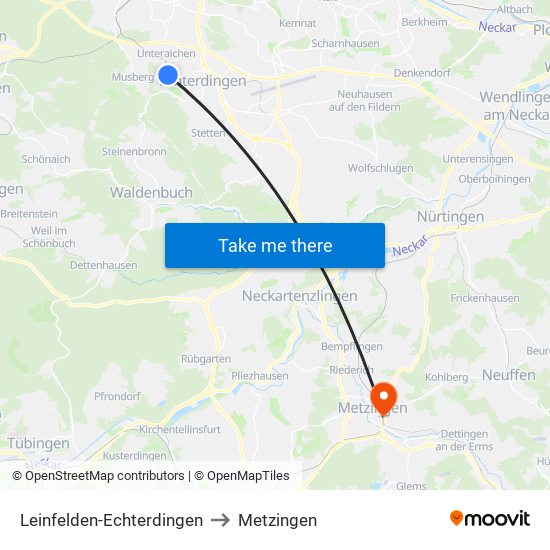 Leinfelden-Echterdingen to Metzingen map