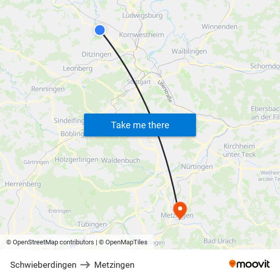 Schwieberdingen to Metzingen map