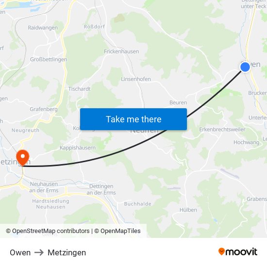 Owen to Metzingen map