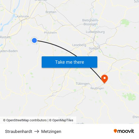 Straubenhardt to Metzingen map