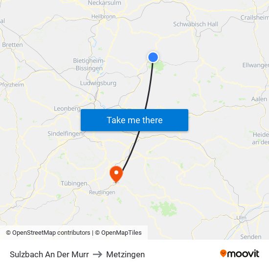 Sulzbach An Der Murr to Metzingen map