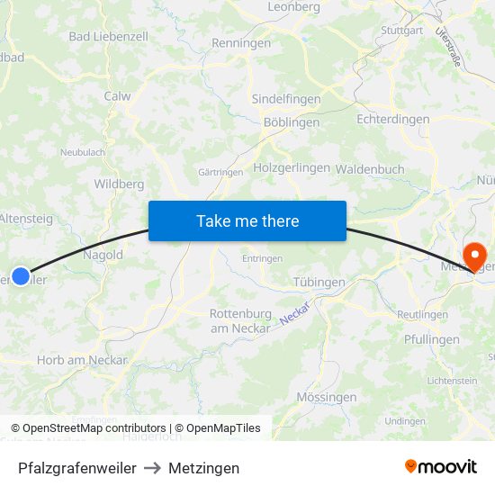 Pfalzgrafenweiler to Metzingen map