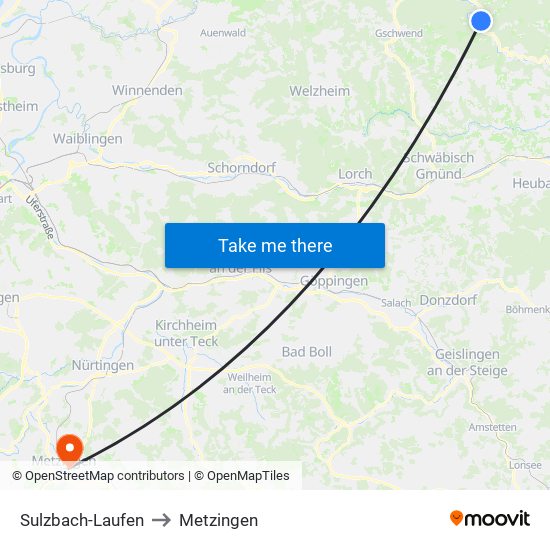 Sulzbach-Laufen to Metzingen map