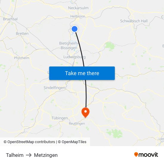 Talheim to Metzingen map