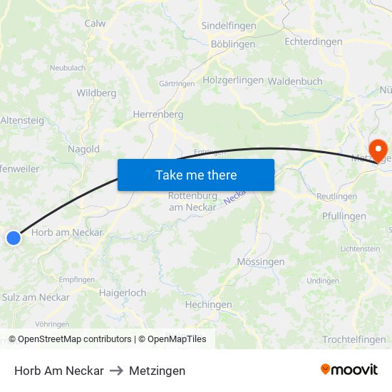 Horb Am Neckar to Metzingen map